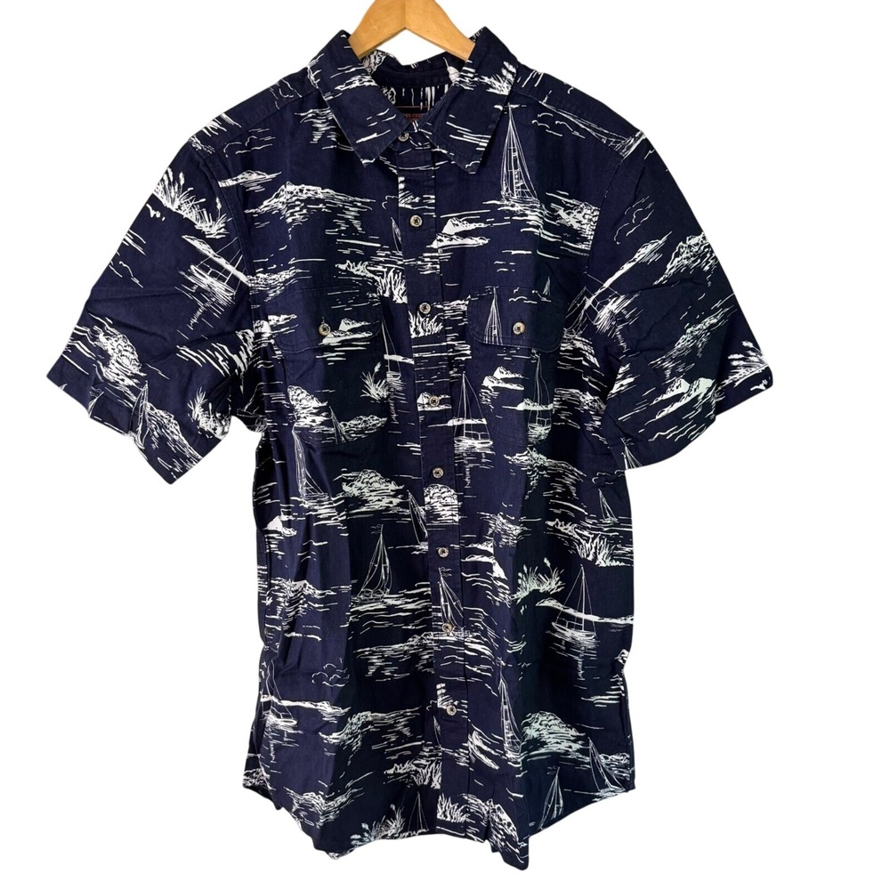 Boulder Creek‎ Sailboat Print Shirt Short Sleeve Button Up Casual L Tall